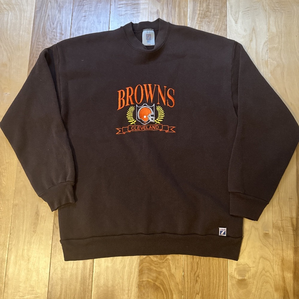 Vintage Cleveland Browns NFL Embroidered Crewneck Sweatshirt XL Brown Logo 7 Y2K